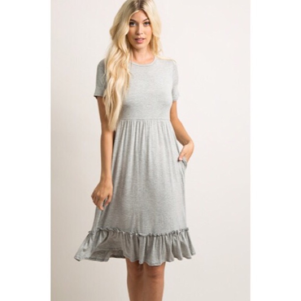PinkBlush Heather Grey Short Sleeve Ruffle Dress